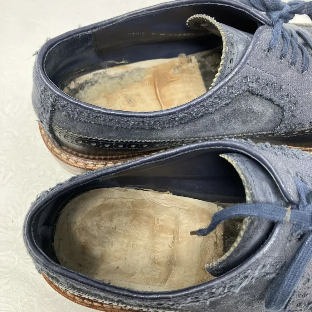 Cole Haan Wingtip Brogue Derby Blue Suede Leather Mens 9 M Special Order